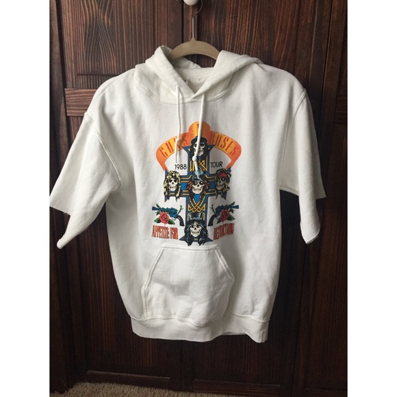 Urban Outfitters Tops - White Short Sleeve Gun ‘N Roses Hoodie